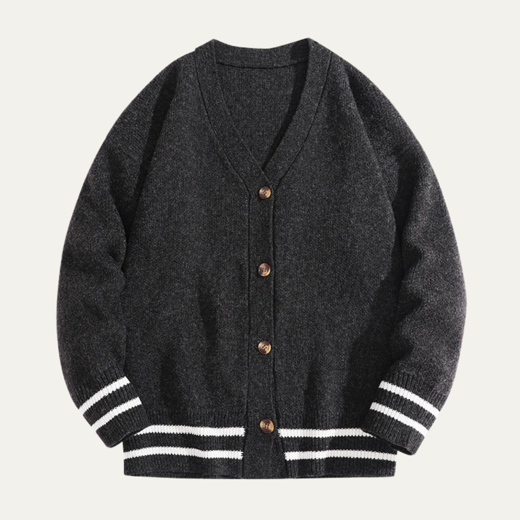 Dama Washington Beau men's casual cardigan gray white stripe knit - view 3
