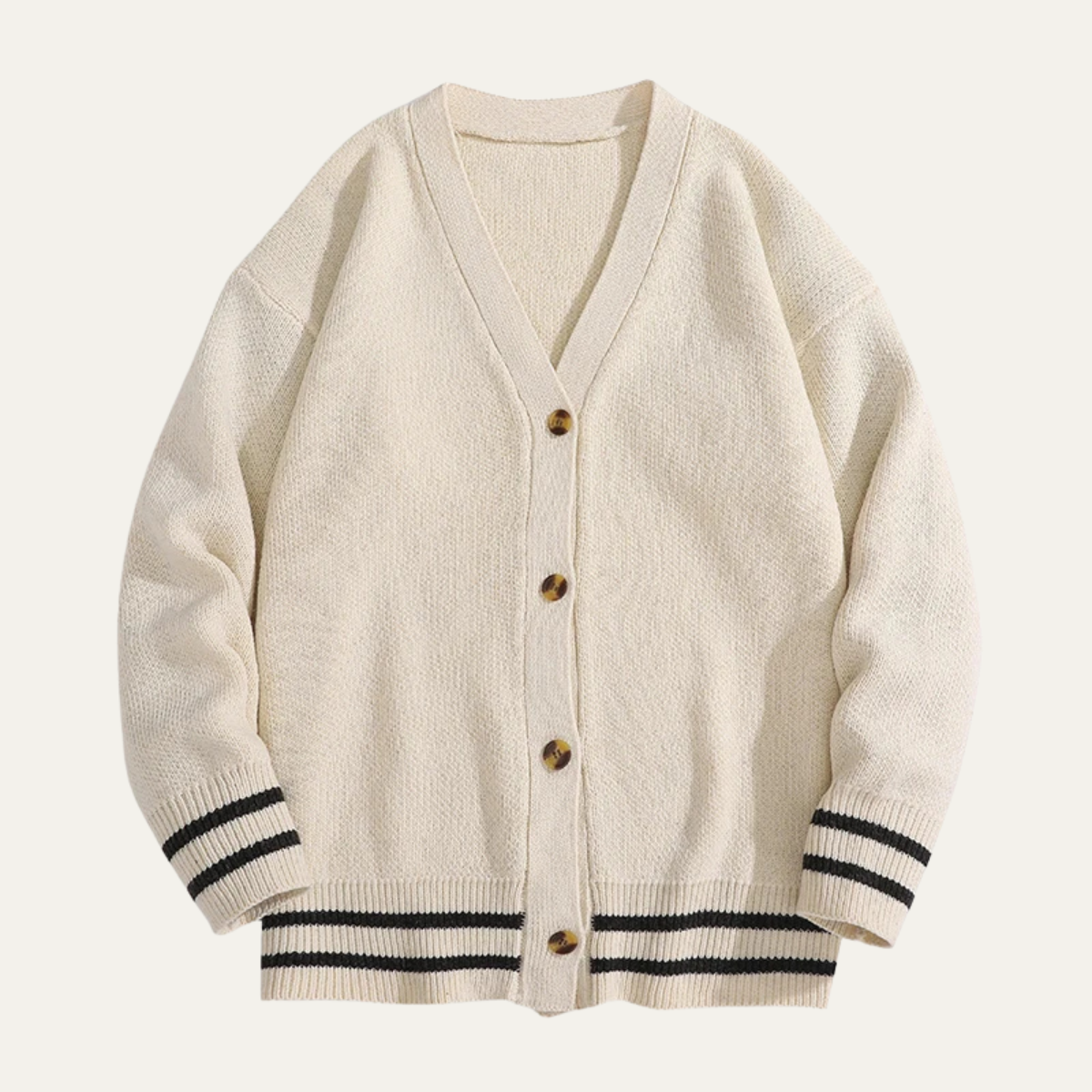 Beau | Men's Casual Cardigan Gray White Stripe Knit