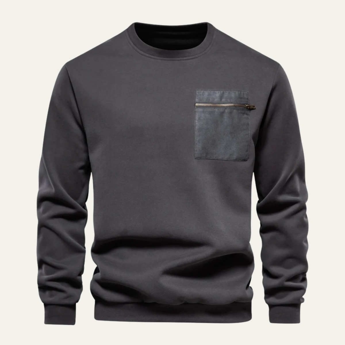 Arlo | Men's Casual Crew Neck Sweatshirt Cream Chest Pocket