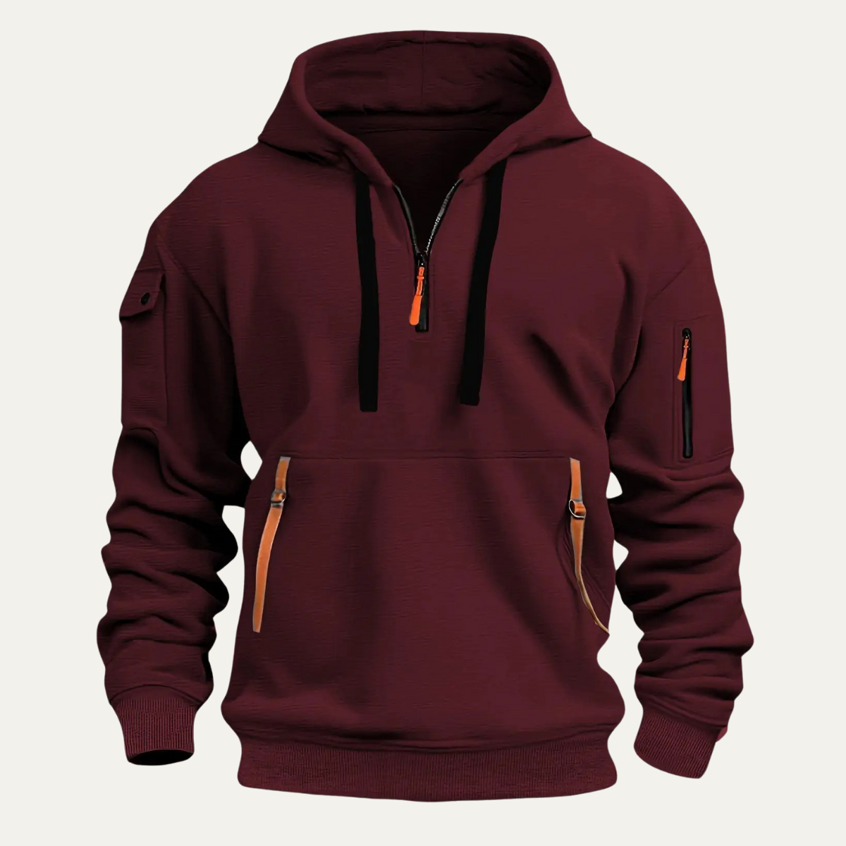 Lars | Men's Cargo Zip Up Hoodie Burgundy Multi Pocket