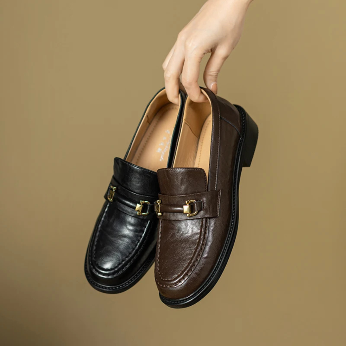 Axel | Men's Classic Slip On Leather Loafers Black Metal Buckle