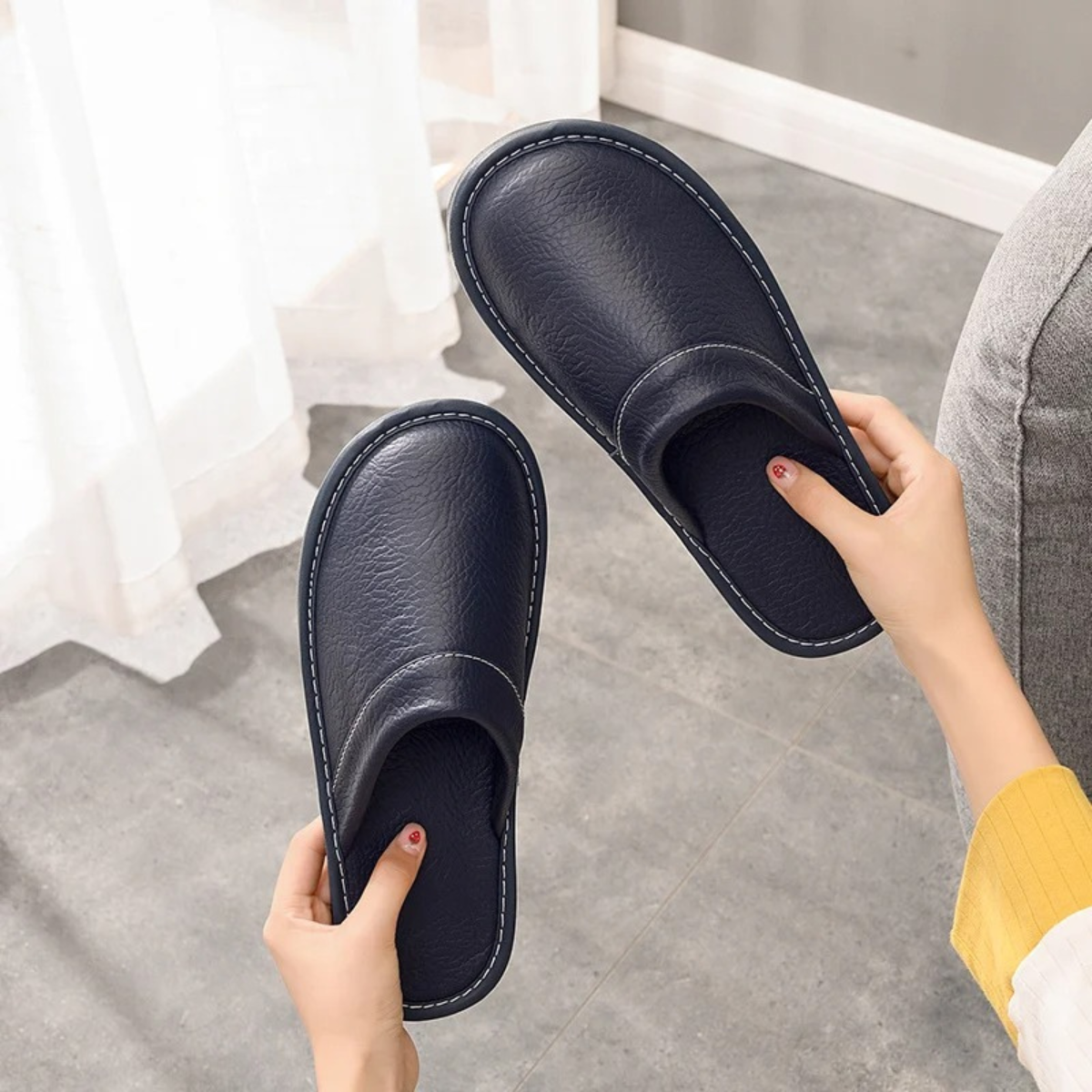 Bram | Men's Leather Slippers Black