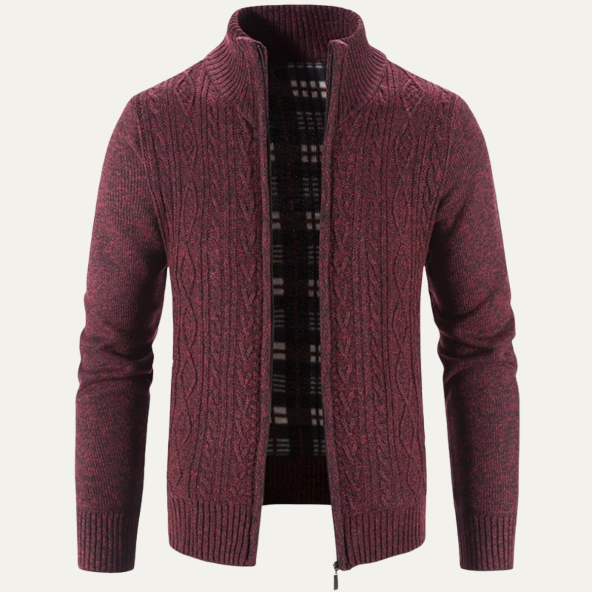 Bram | Men's Cable Knit Cardigan Gray Zip Up