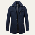 Dama Washington Lars men's navy wool overcoat double breasted collared - front view
