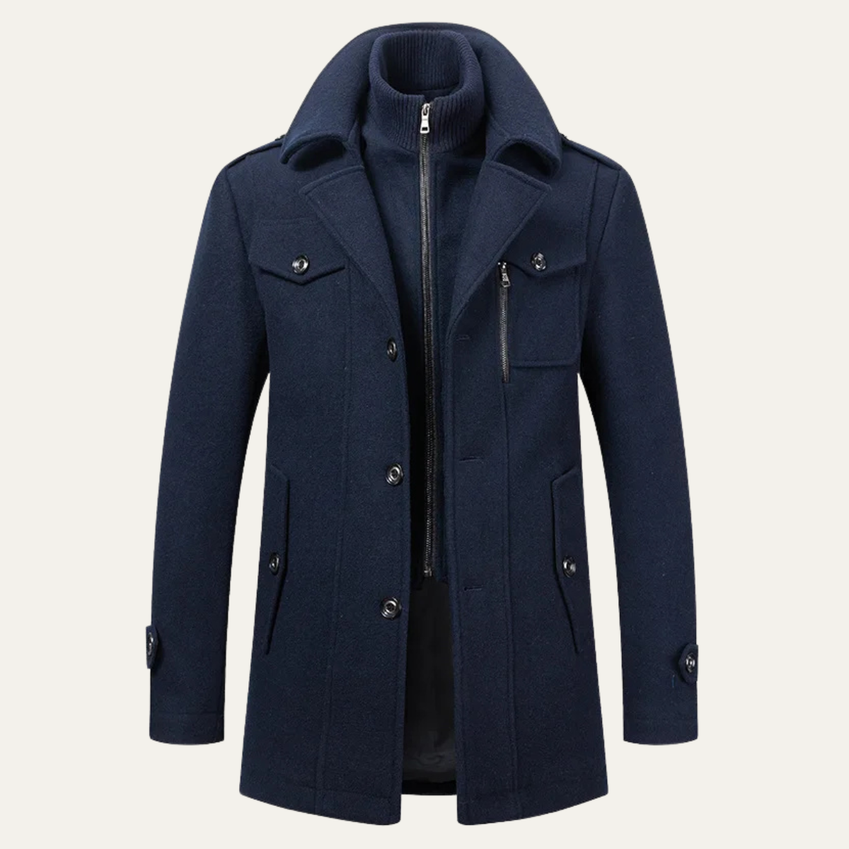 Lars | Men's Navy Wool Overcoat Double Breasted Collared
