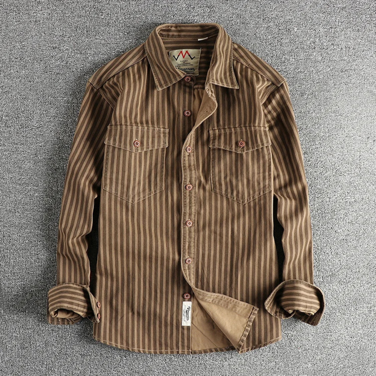 Beau | Men's Vintage Striped Button Up Shirt Brown Cream