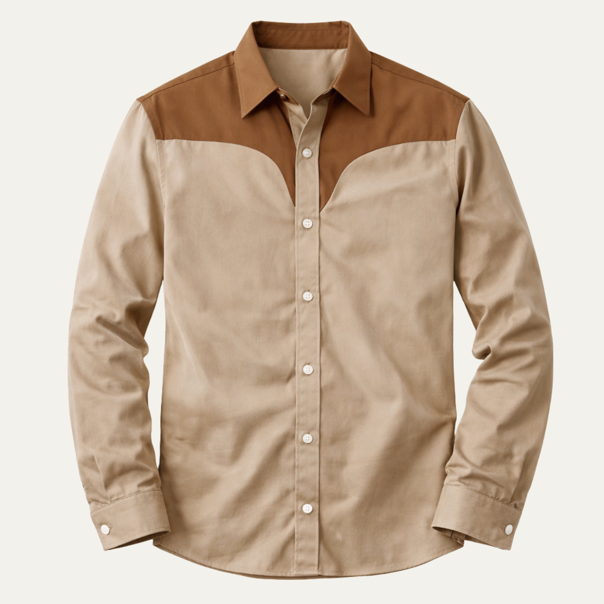 Roan | Men's Two Tone Block Button Up Shirt Cream Brown