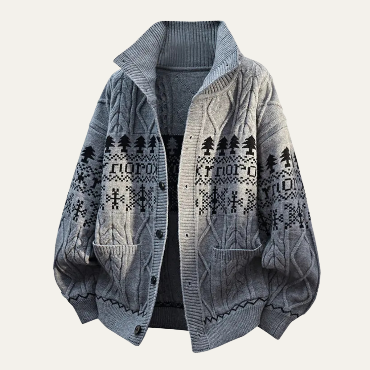 Voss | Men's Nordic Pattern Button Up Cardigan Cream