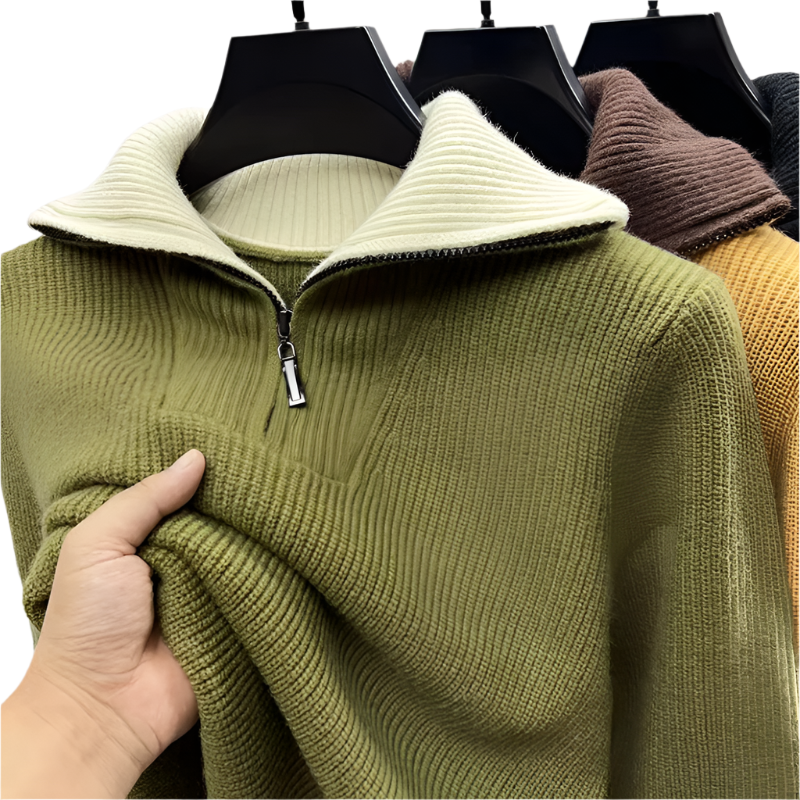 Bram | Men's Quarter Zip Sweater Gray Ribbed Knit
