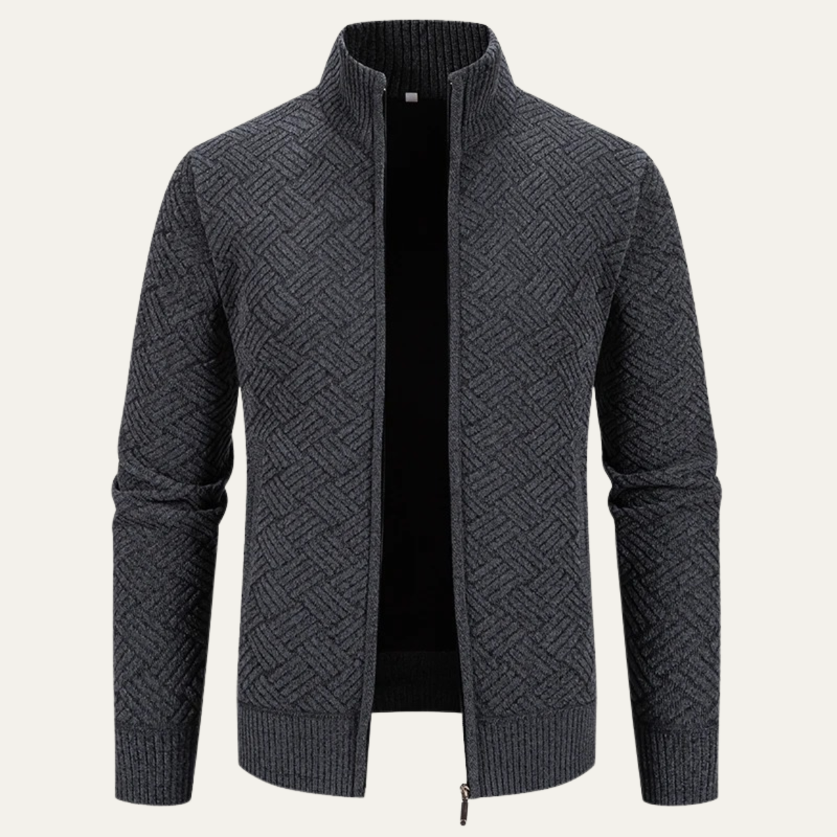 Sage | Men's Diamond Pattern Cardigan Black Zip Up