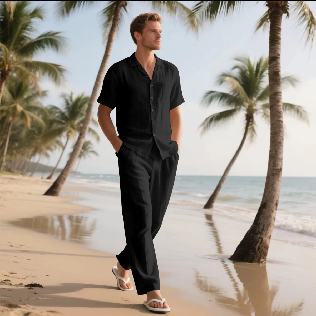 Rowan | Men's Casual Linen Shirt And Pants Set Gray