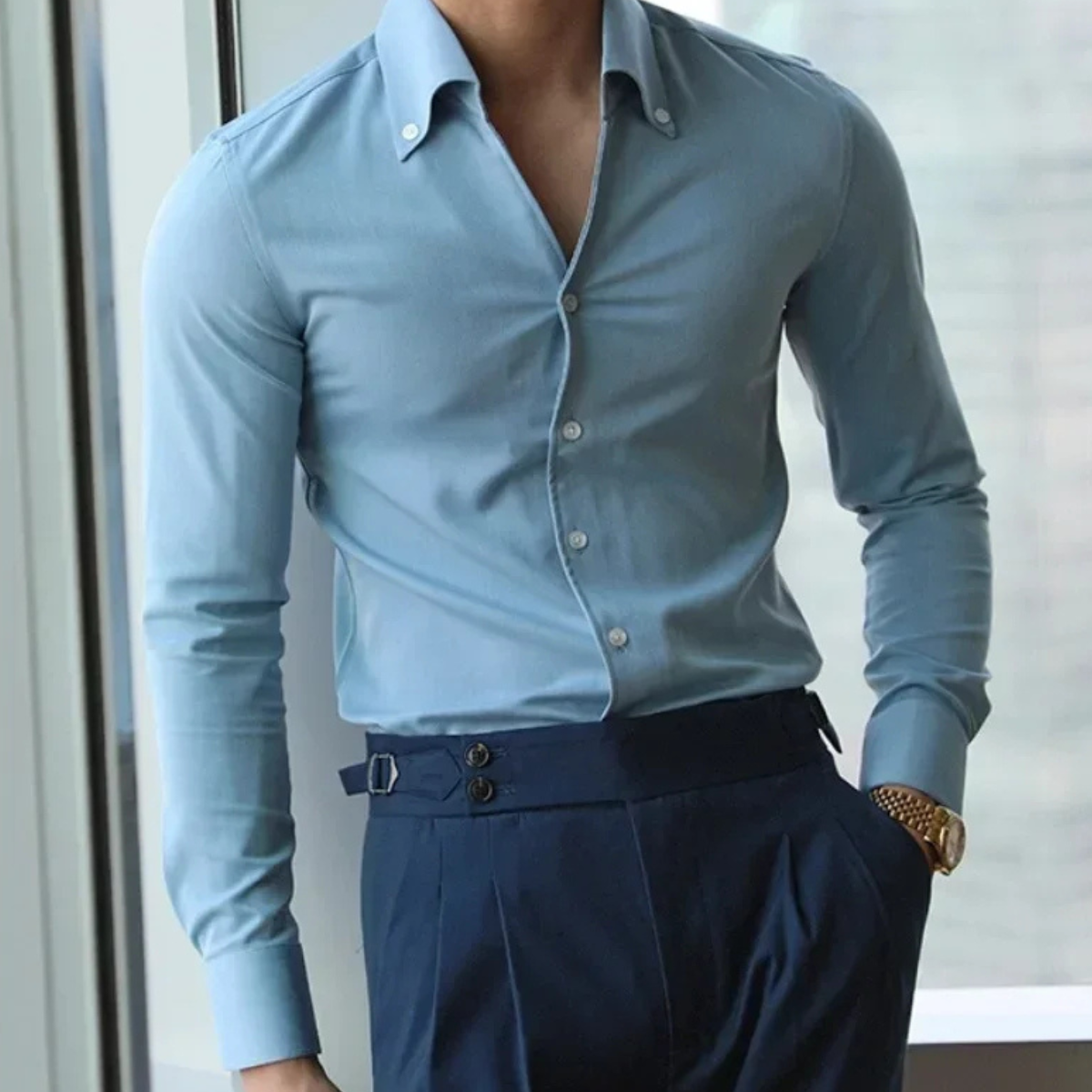 Rhys | Men's Dress Shirt Light Blue Long Sleeve Button Up