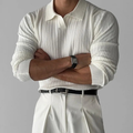 Dama Washington Nash men's smart casual pinstripe button up shirt cream - front view