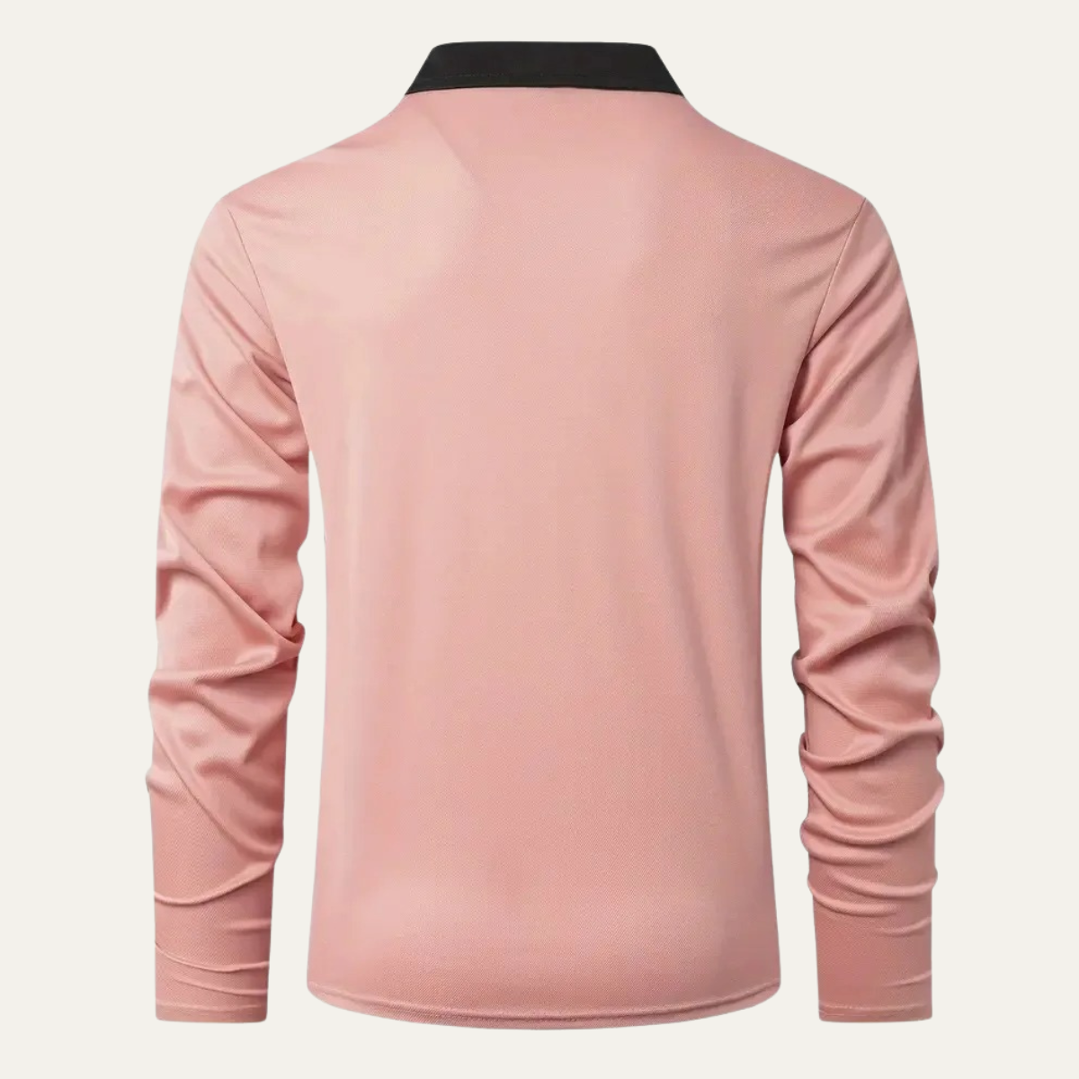 Bram | Men's Fitted Polo Shirt Cream Black Collar Long Sleeve