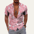 Dama Washington Axel men's floral button up shirt pink short sleeve casual - front view