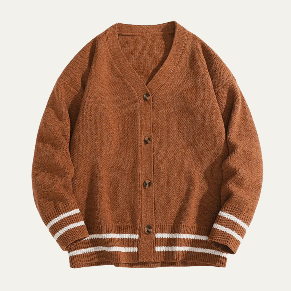 Beau | Men's Casual Cardigan Gray White Stripe Knit