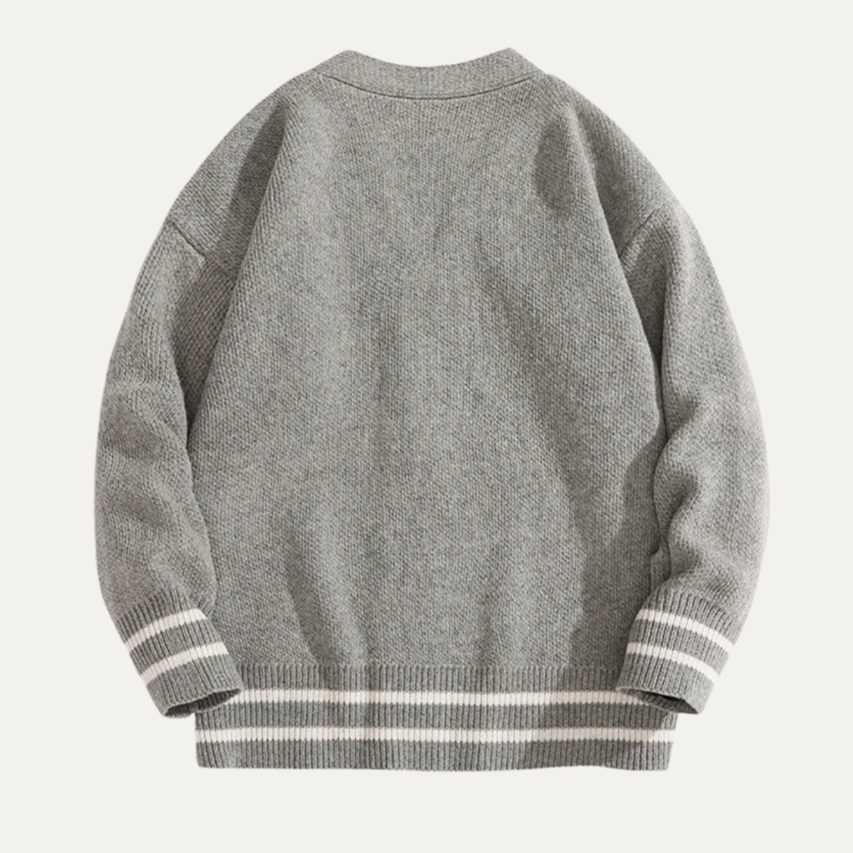 Beau | Men's Casual Cardigan Gray White Stripe Knit