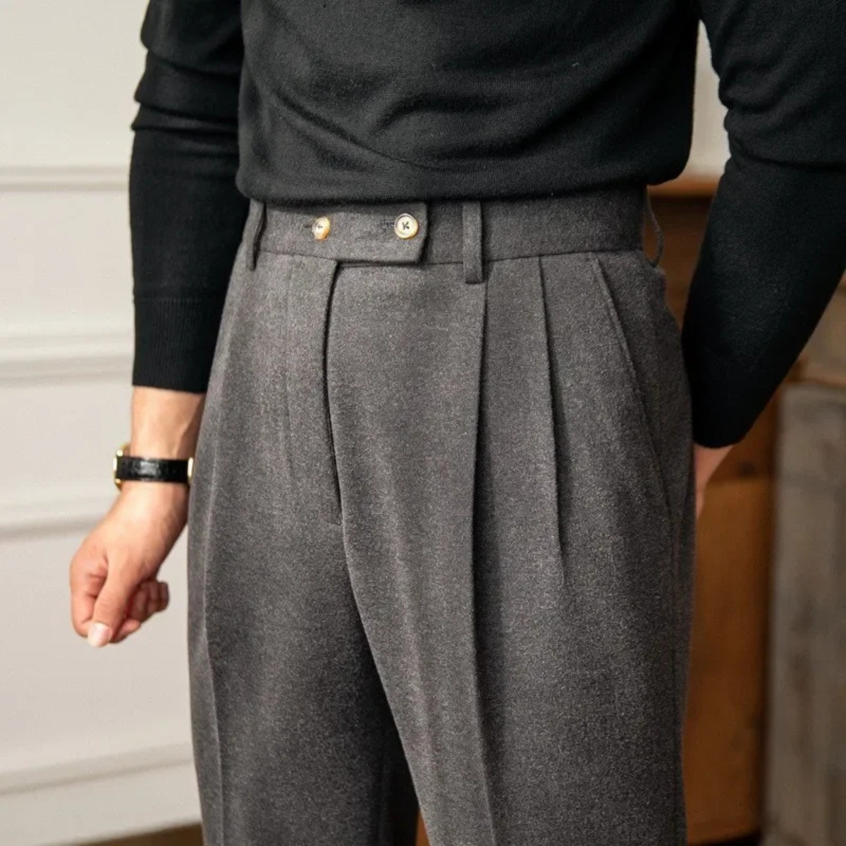 Beau | Men's Pleated Tailored Dress Pants Gray