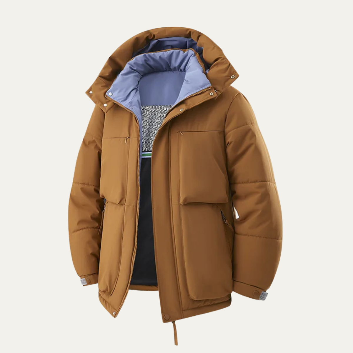 Axel | Men's Puffer Jacket Camel Blue Lined Hooded