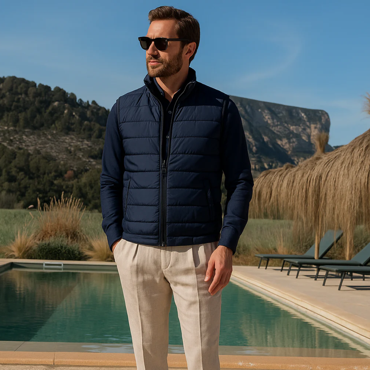 Axel | Men's Puffer Vest Navy Quilted Zip Pocket