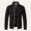 Dama Washington Rowan men's zip up cardigan black with plaid lining warm - front view
