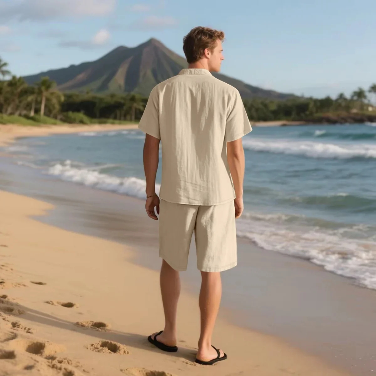 Luca | Men's Casual Linen Shirt Shorts Set Cream