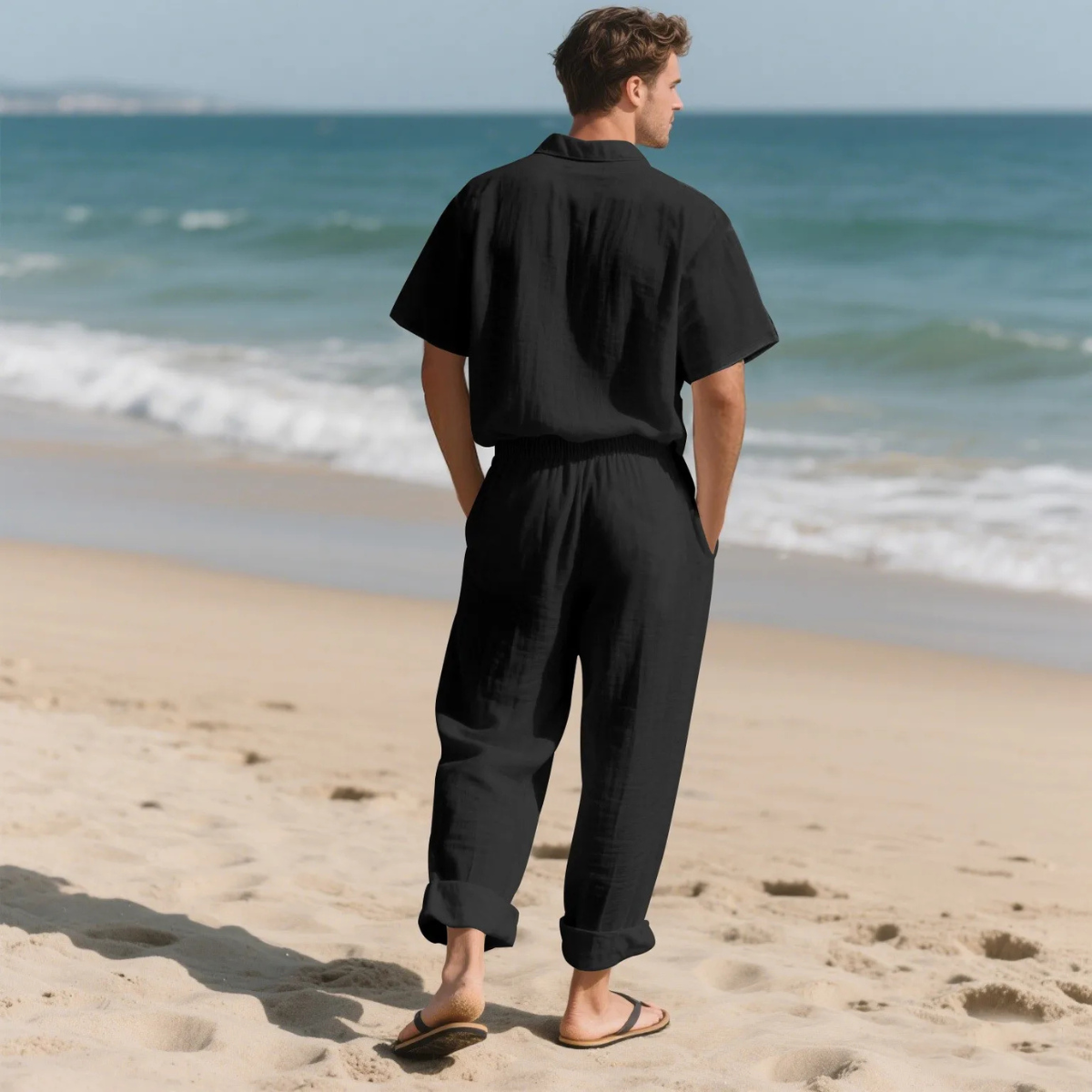 Rowan | Men's Casual Linen Shirt And Pants Set Gray