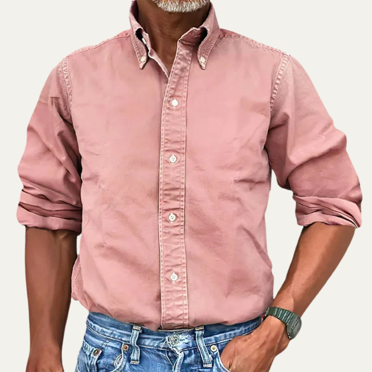 Wade | Men's Button Up Shirt Cream Long Sleeve Collared