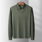 Dama Washington Sage men's mock neck sweater sage green ribbed sleeves - front view
