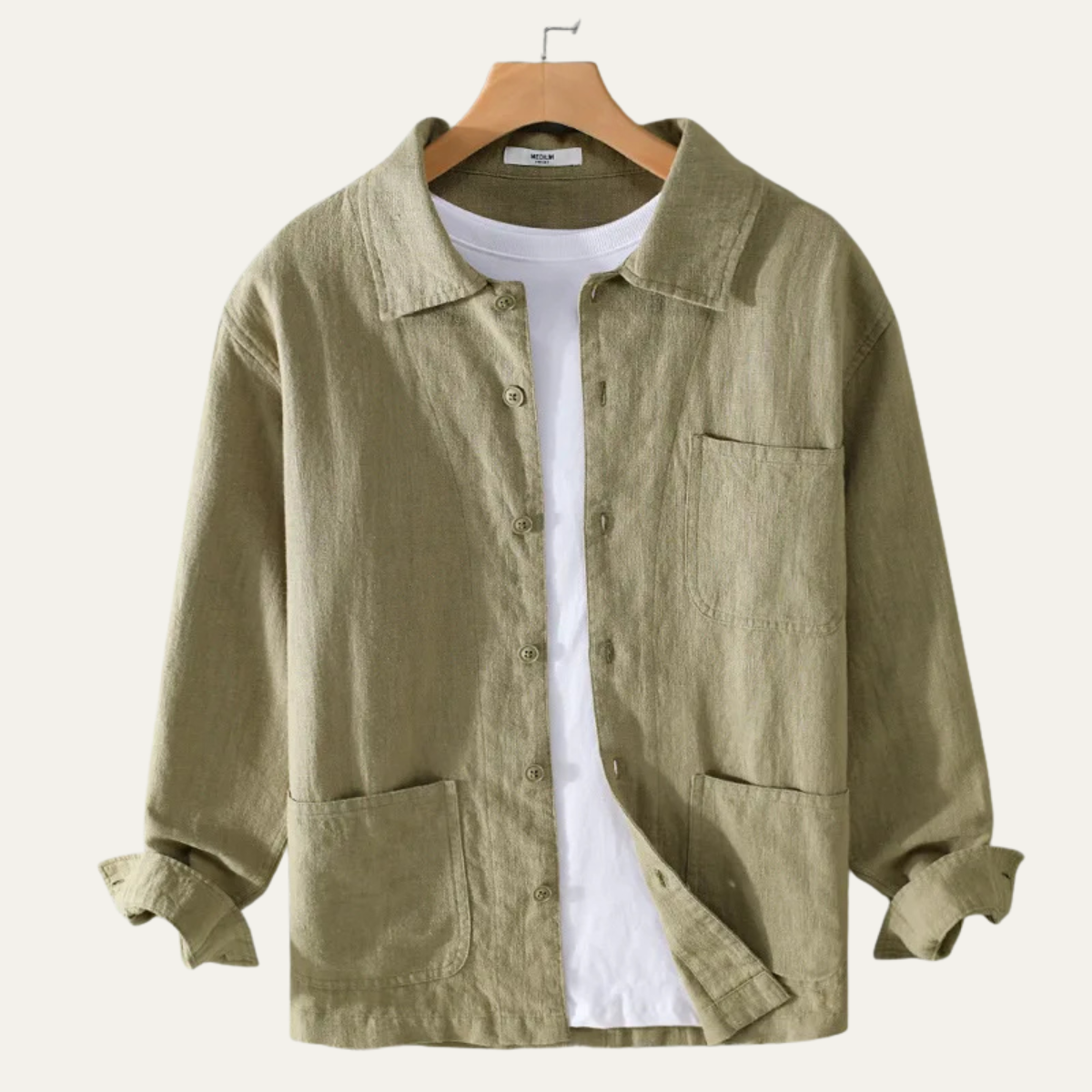 Hugo | Men's Casual Linen Shirt Jacket Cream With Pockets