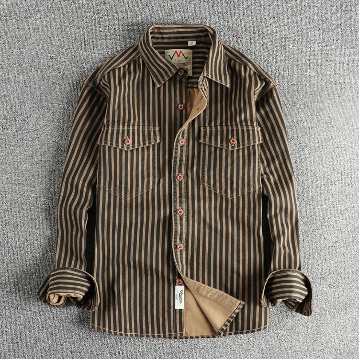 Beau | Men's Vintage Striped Button Up Shirt Brown Cream