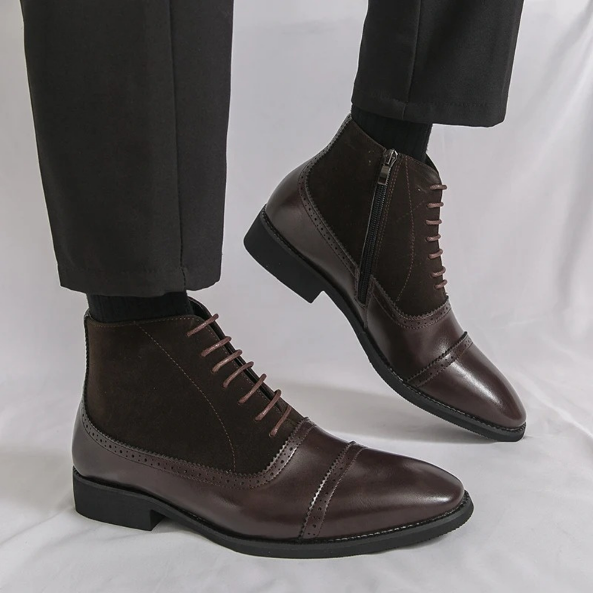 Sage | Men's Leather Lace Up Boot Brown Wingtip Ankle