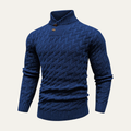 Dama Washington Beckett men's textured turtleneck sweater navy cable knit - front view