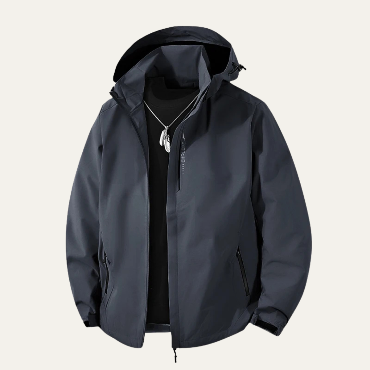 Mia | Men's Waterproof Rain Jacket Black Hooded Windproof