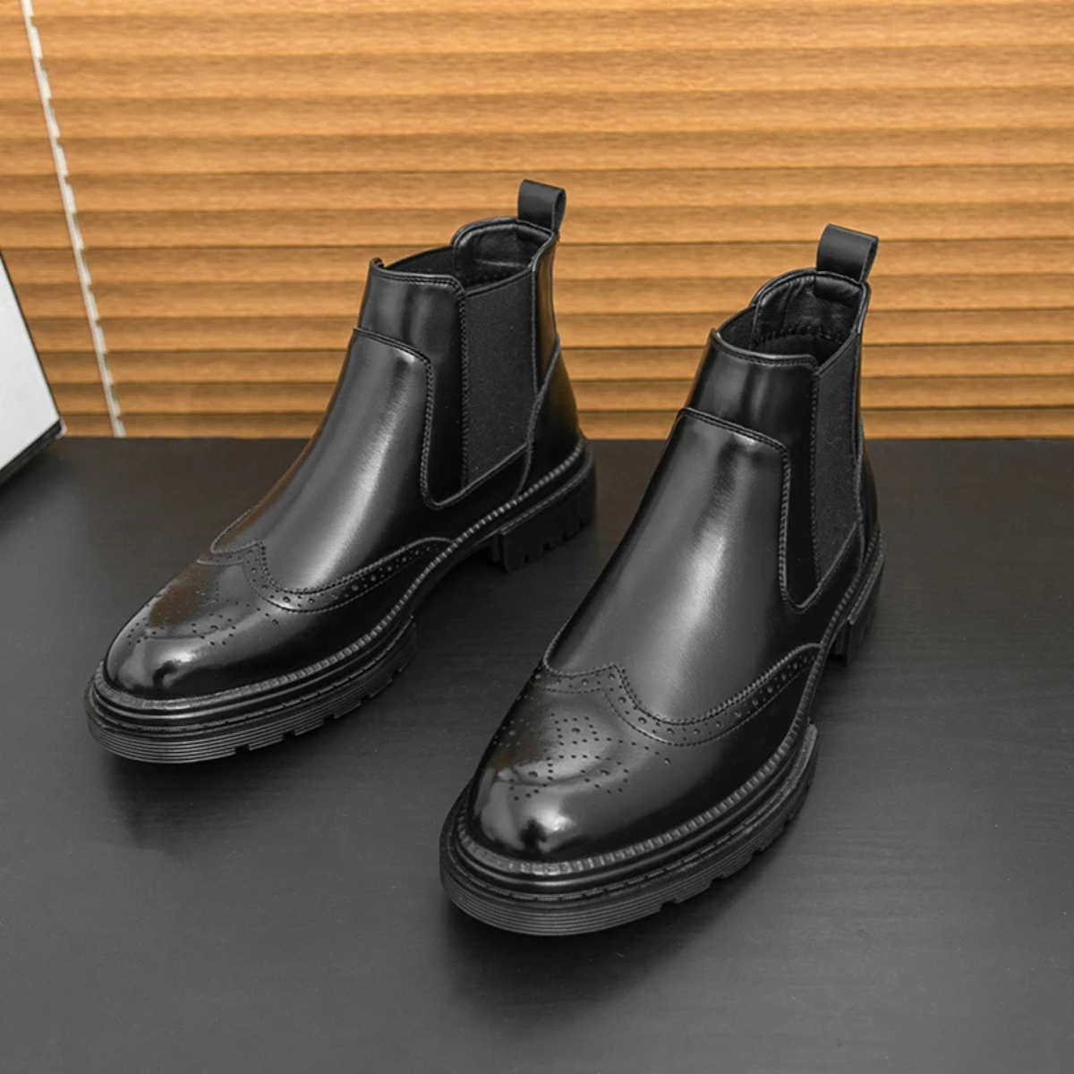 Axel | Men's Brogue Chelsea Boots Brown Leather Lug Sole