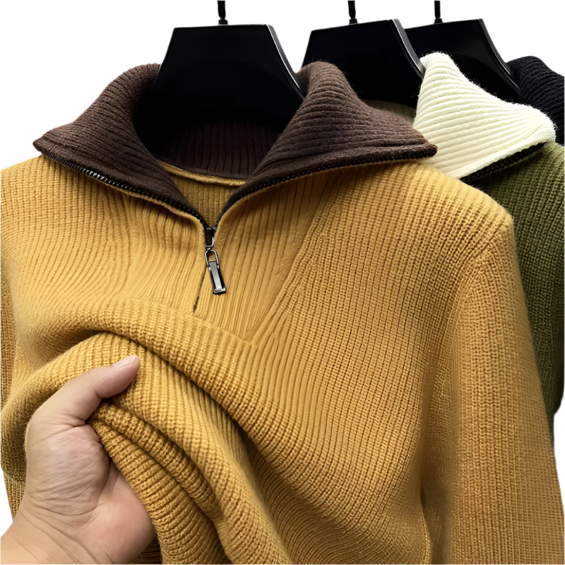Bram | Men's Quarter Zip Sweater Sage Green Ribbed Knit