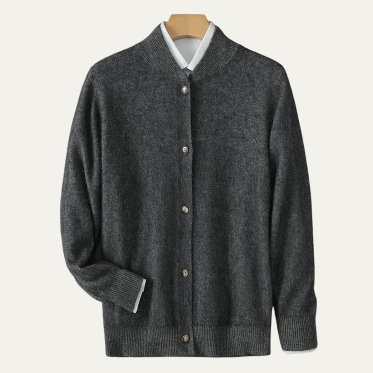 Casper | Men's Cream Cardigan Sweater Button Up Crew Neck