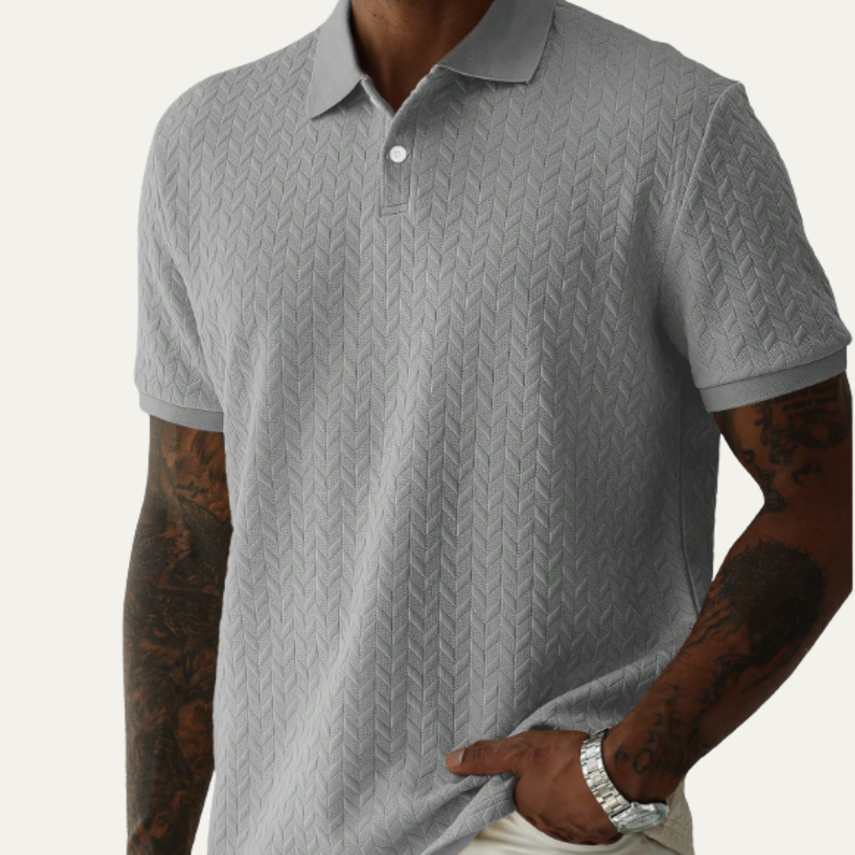 Beau | Men's Textured Polo Shirt Cream