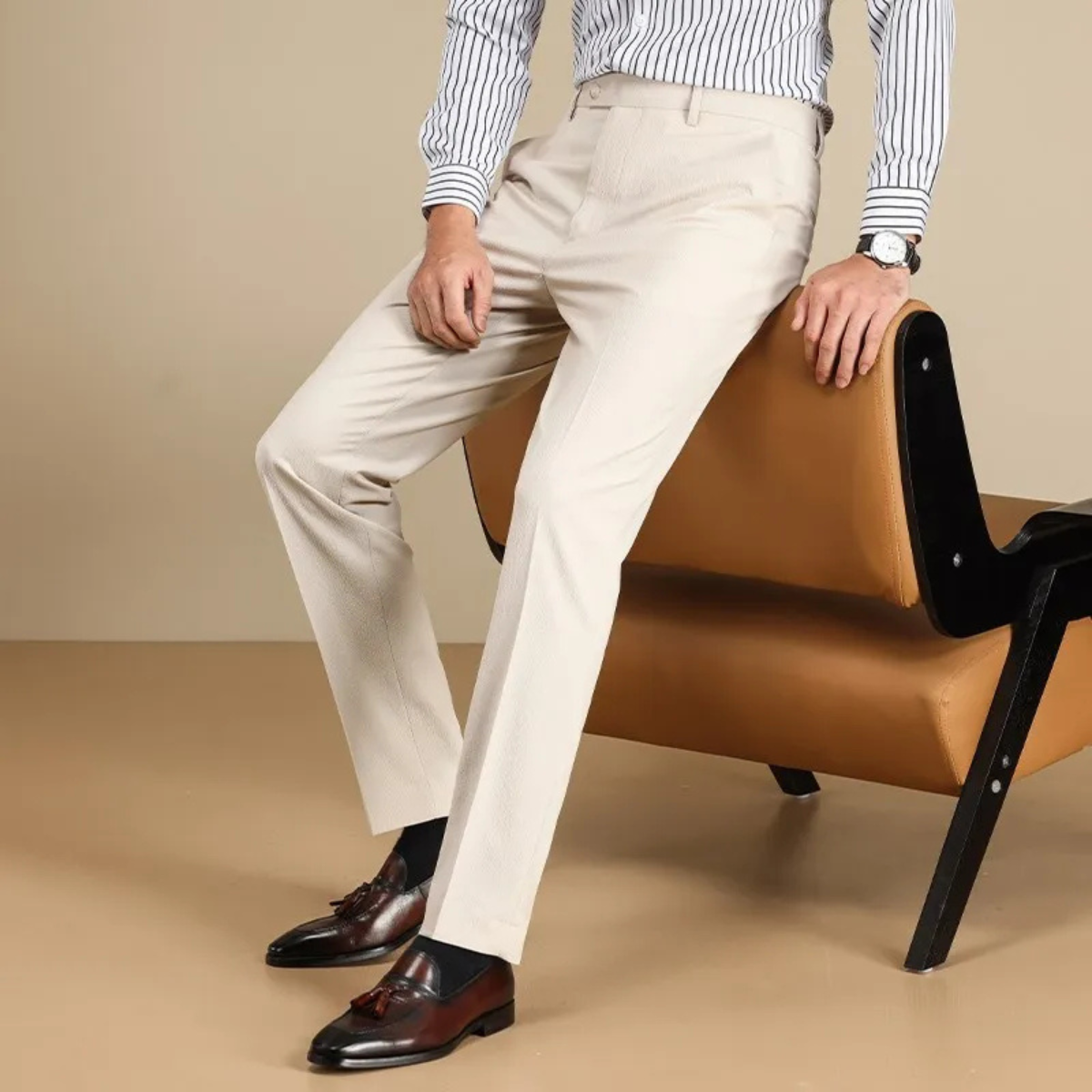 Rhys | Men's Tailored Straight Leg Dress Pants Cream