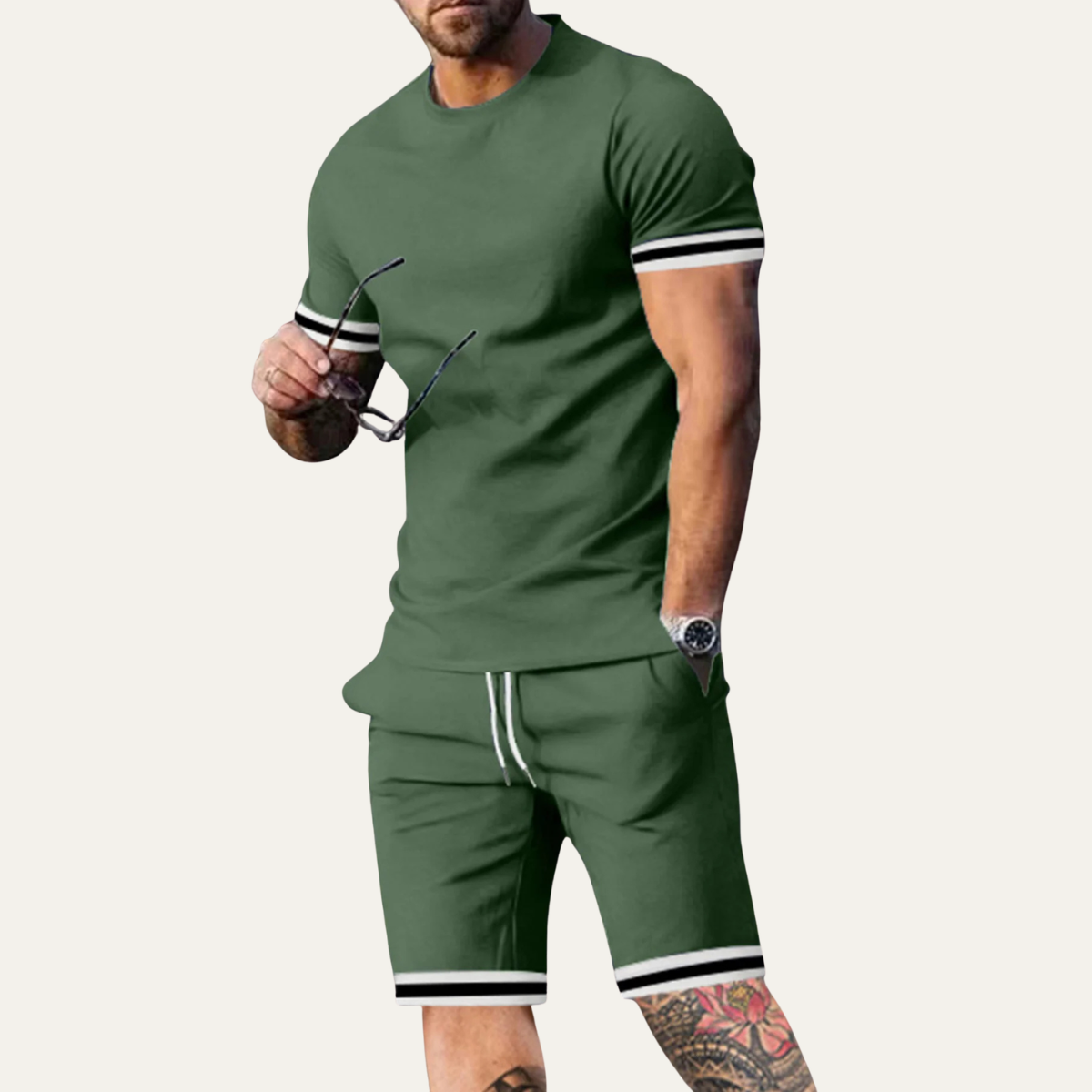 Lars | Men's Sweatsuit Gray Striped Short Sleeve