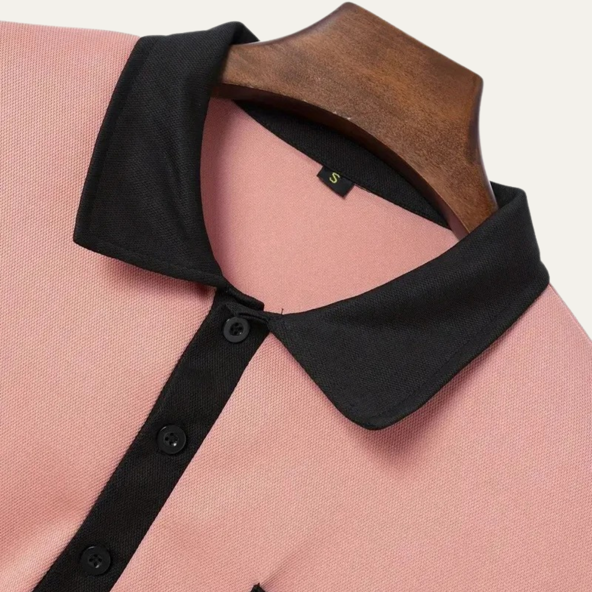 Bram | Men's Fitted Polo Shirt Cream Black Collar Long Sleeve