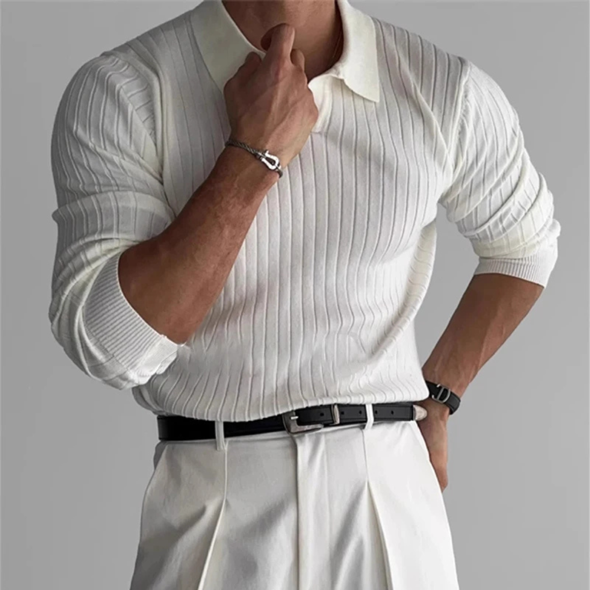 Nash | Men's Smart Casual Pinstripe Button Up Shirt Cream