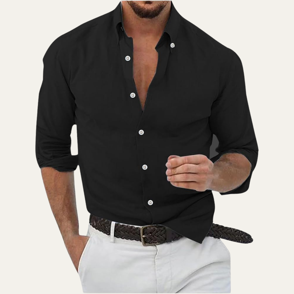 Axel | Men's Button Up Shirt White Long Sleeve Casual
