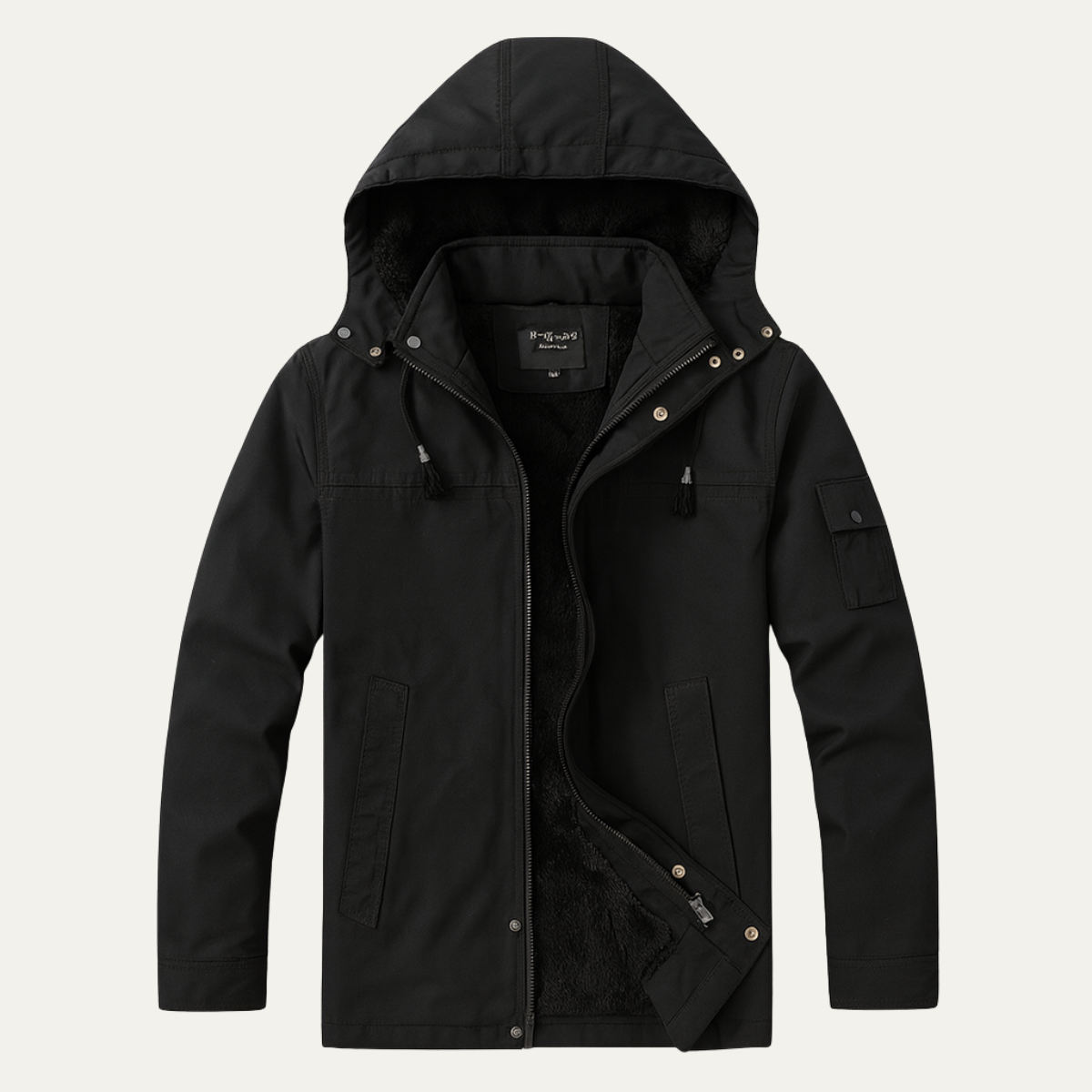 Callum | Men's Utility Parka Jacket Black Sherpa Lined Hood