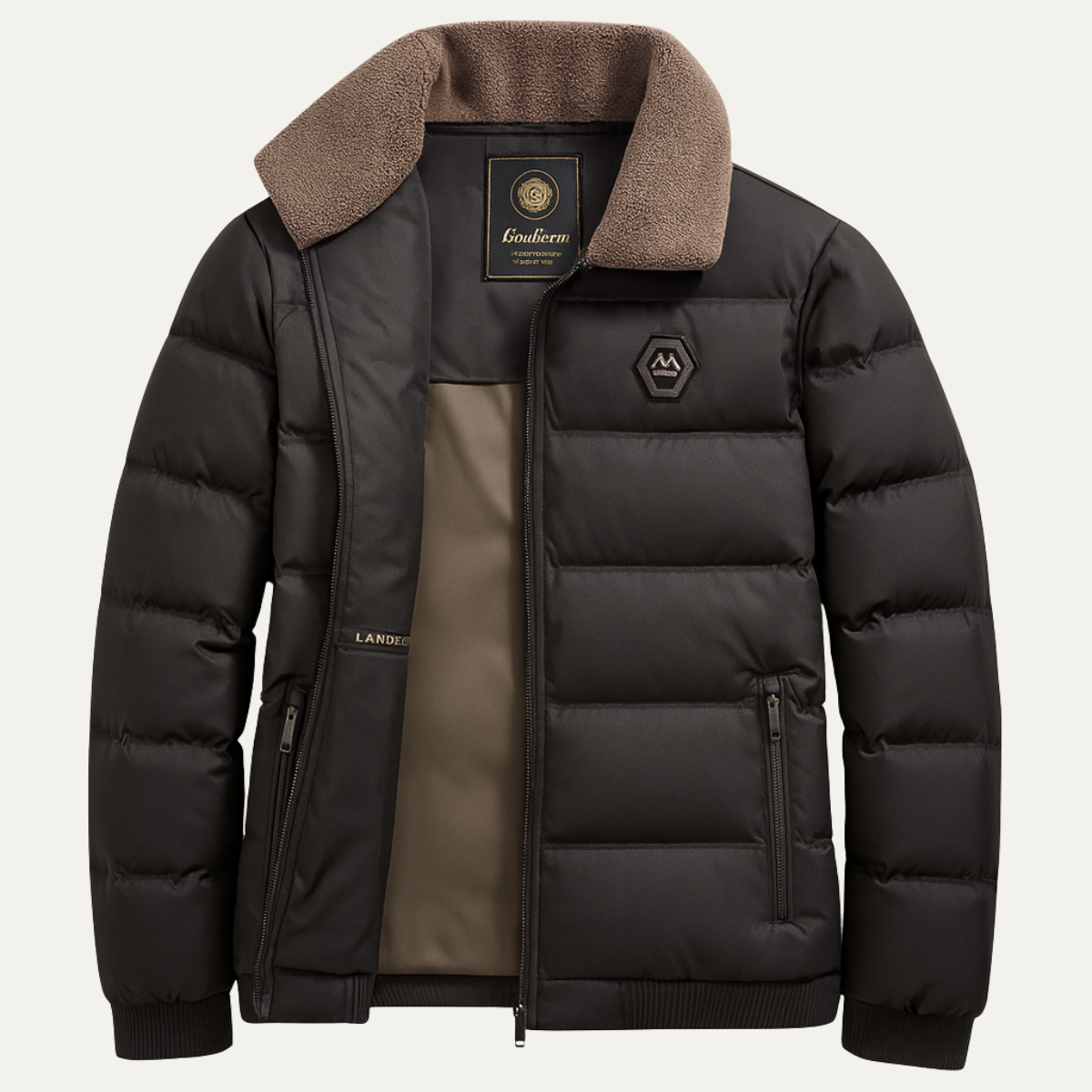 Ezra | Men's Puffer Jacket Black Sherpa Collar Quilted