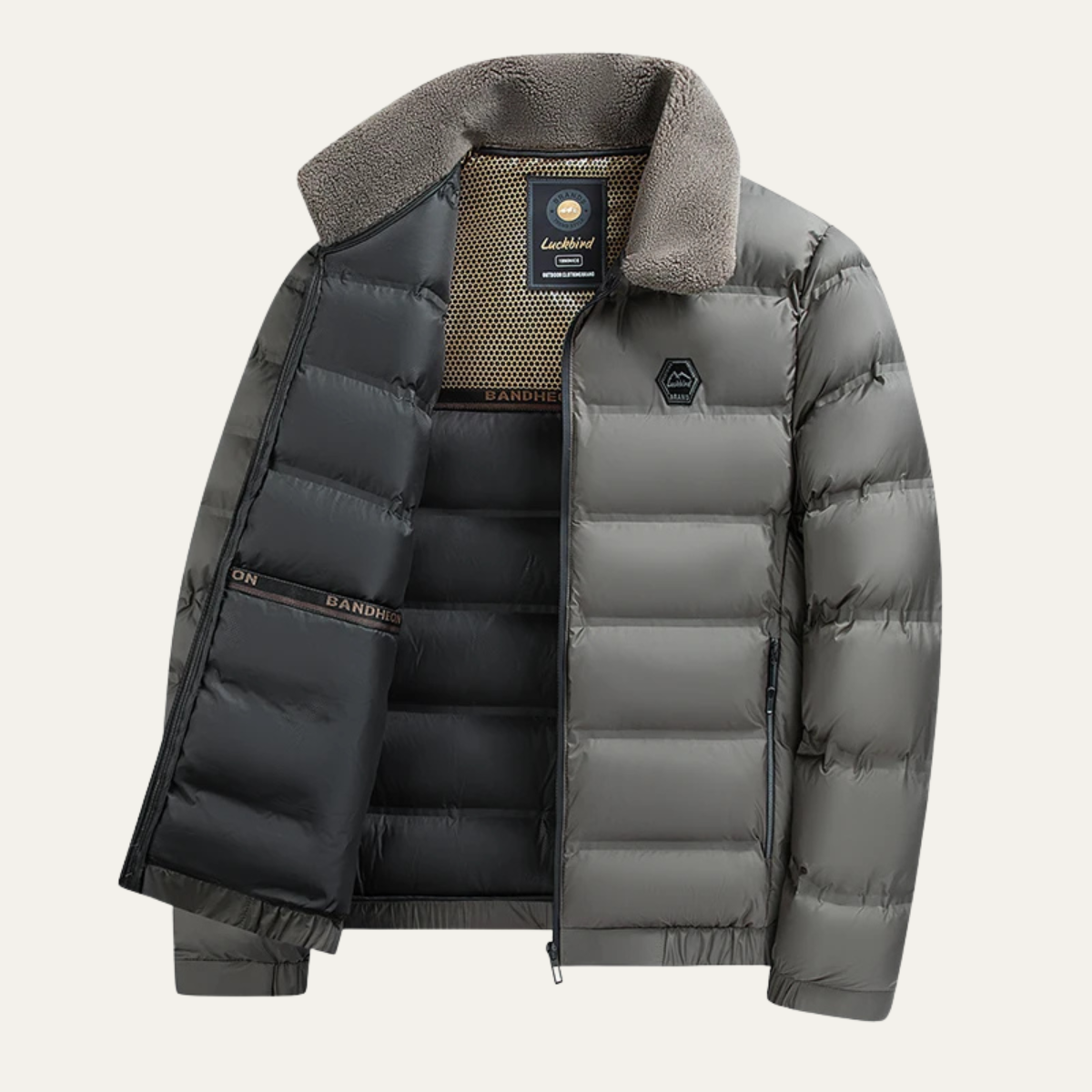 Ezra | Men's Puffer Jacket Black Sherpa Collar Quilted