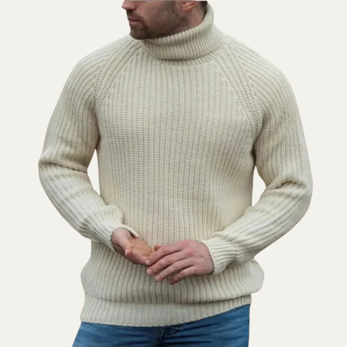 Arlo | Men's Turtleneck Sweater Cream Ribbed Knit