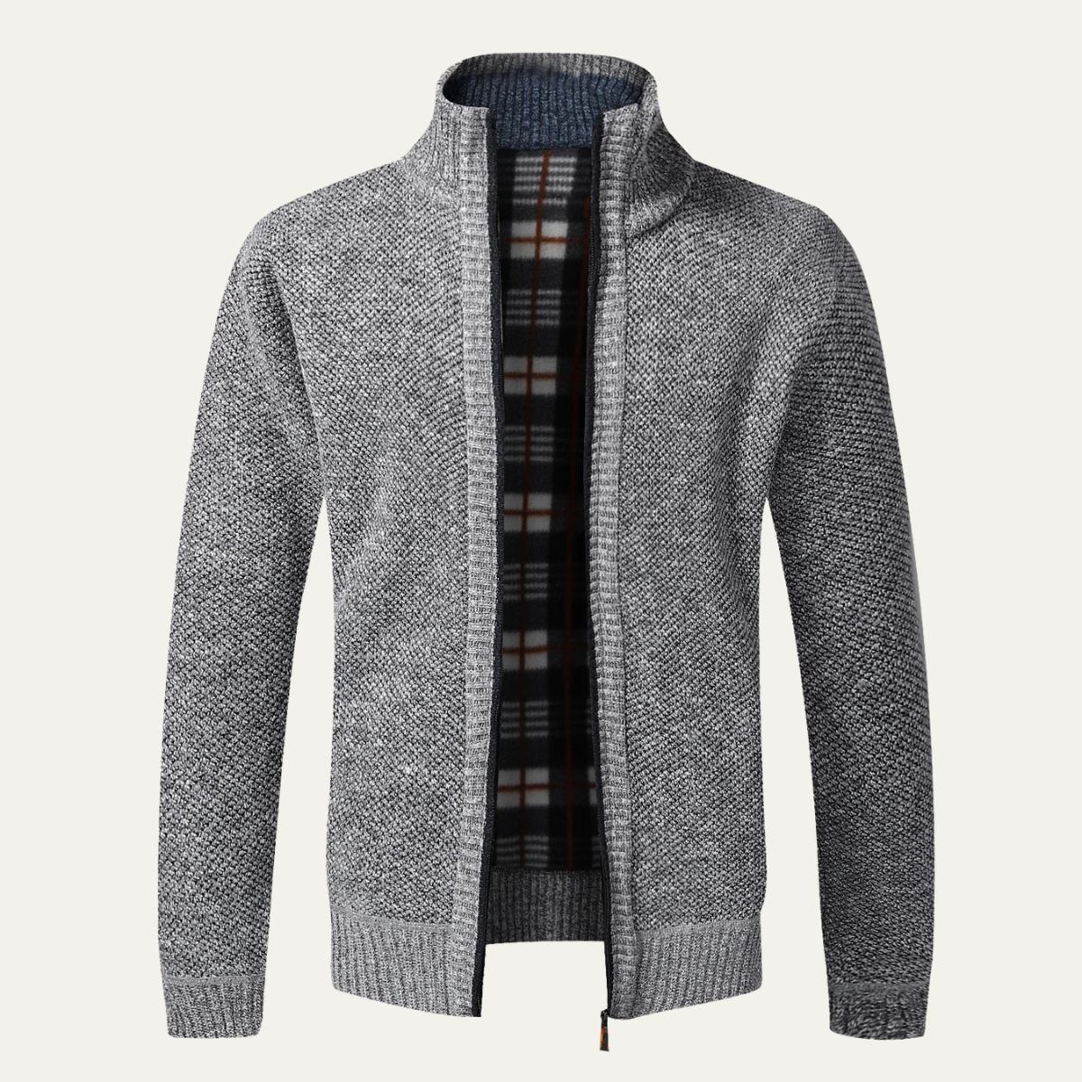 Rowan | Men's Zip Up Cardigan Black With Plaid Lining Warm