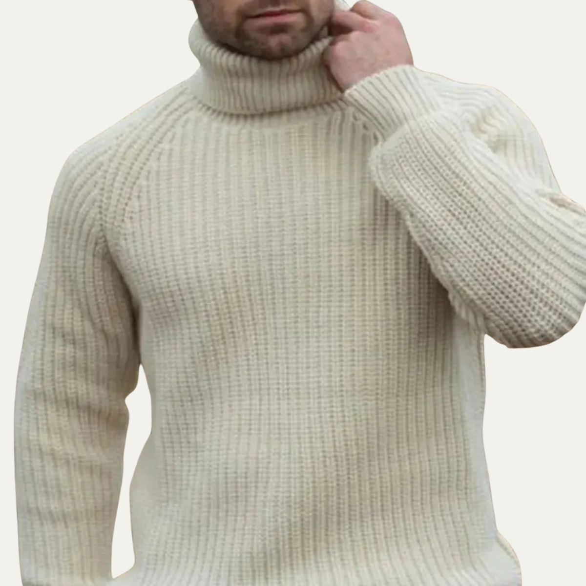 Arlo | Men's Turtleneck Sweater Cream Ribbed Knit