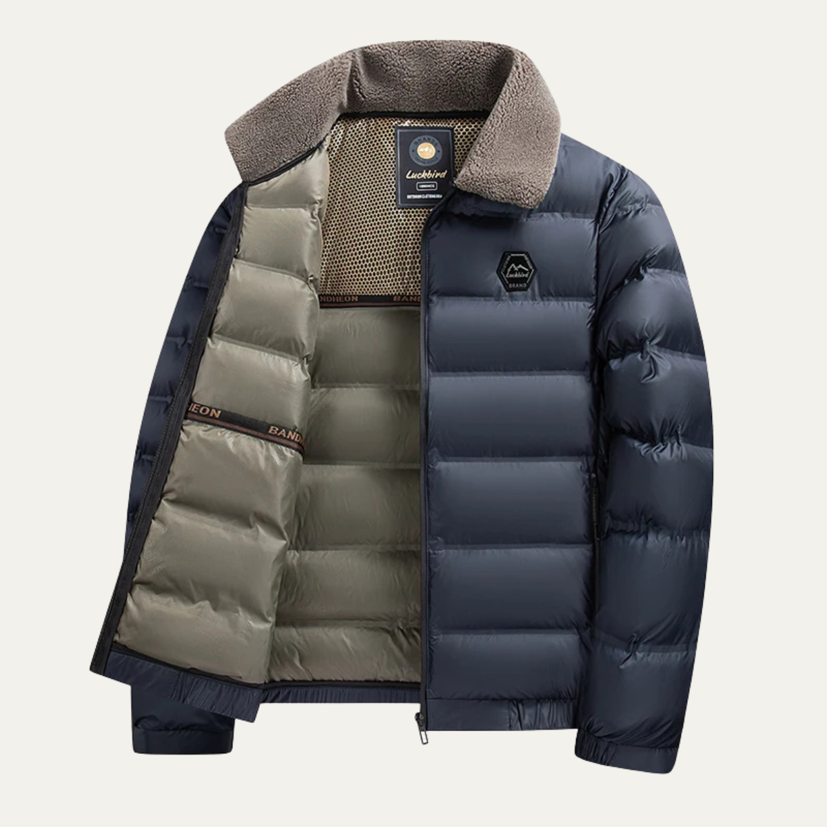 Ezra | Men's Puffer Jacket Black Sherpa Collar Quilted